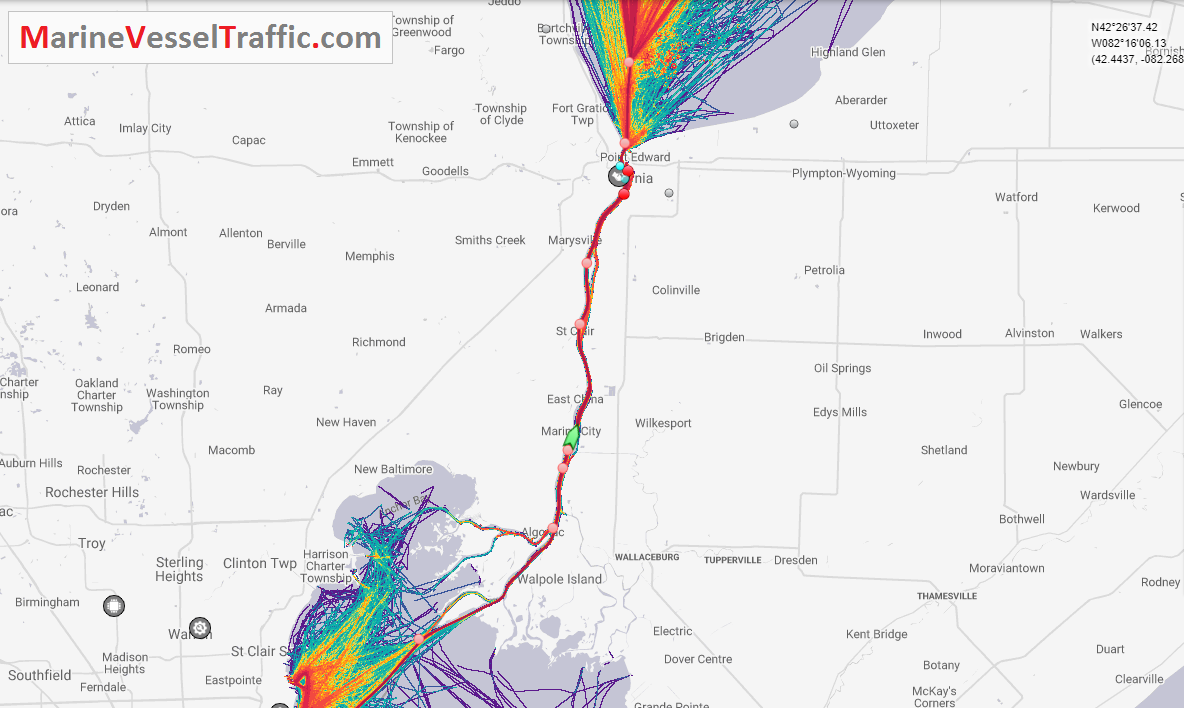 Live Marine Traffic, Density Map and Current Position of ships in ST. CLAIR RIVER